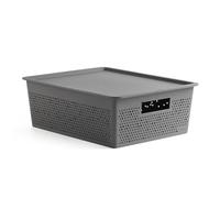 Tatay Set de Caja Organizadora Rectangular 12L y Tapa Bohol, de Polipropileno, Libre de BPA, Plástico 100% Reciclado, Gris Antracita, Medidas 30,5 x 39,5 x 13,5 cm