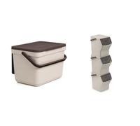 TATAY Set de Cubos de Basura 6 L Diseño Compacto con Soporte y Tornillos | Set Cubos Basura | Diseño Modular | 1 Cubo Organico Smart 6L | 3 de Reciclaje Easy Waste | 20L Ecohome | Para la Cocina