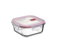 Tatay Fiambrebra de Alimentos, Vidrio, Hermética, 0.8L de Capacidad, Tapa de Clip, Libre de BPA, Apto Microondas, Horno, Congelador y Lavavajillas, Color Rojo. Medidas 16.4 x 16.4 x 6.9 cm