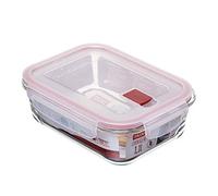 Tatay Fiambrebra de Alimentos, Vidrio, Hermética, 1.1 L de Capacidad, Tapa de Clip, Libre de BPA, Apto Microondas, Horno, Congelador y Lavavajillas, Color Rojo, Medidas 15.7 x 20.7x 6.9 cm