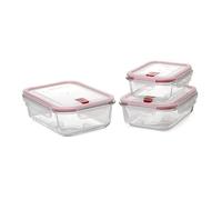 Tatay Tupper Cristal Cook & Eat | Set de 3: 1,5L + 1,1L + 0,64L | Vidrio Borosilicato | Tapa Hermética Clip, Válvula de Vapor | Apto Microondas, Horno, Nevera y Congelador | Libre de BPA, Rojo