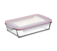 Tatay Tupper de Cristal Cook & Eat Microondas, Horno, Nevera y Congelador | Tupper Cristal | Capacidad 2,2 L | Medidas 19,4x31,9x7,4 cm | Tapa Hermética Clip | Vidrio Borosilicato | Sin BPA, Rojo
