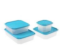 Tatay Tupper Hermético Top Flex Cierre Hermético Tapa a Presión | Tupper Hermético | 2,1L + 1,3L + 0,6L | Set de 4 Piezas | Lavavajillas, Microondas, Nevera y Congelador | 2x1,3L +0,6L, Azul