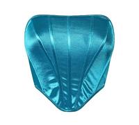 TatbUL Corsés Para Mujer,Mujeres Moda Brillante Corsé Tube Top Lake Blue Sexy Backless Strapless Crop Top Overbust Push Up Corset Bustier Body Shaper Wiast Cincher Boned Bodice Club Party,L