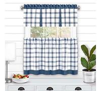 Tate Tier and Valance Window Curtain Set - 58 Width, 24 Length, 1.5 Inch Rod Pocket - Blue - Soft Light Filtering Fabric with Windowpane Plaid Design & Machine Washable by Achim Home Décor