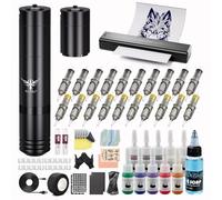 TATELF Kit Completo Profesional - Máquina Inalámbrica 2 Baterías 1500mAh + Termocopiadora Bluetooth, 20 Agujas, 10 Tintas, Jabón Azul - para Principiantes