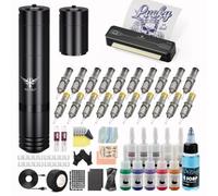 TATELF Kit Máquina Inalámbrica con 2 Baterías y Set de Impresora Térmica Bluetooth A4, 20 Agujas, 10 Tintas y 10 Hojas Transferencia, Equipo Profesional para Arte Corporal,Compatible iOS/Android