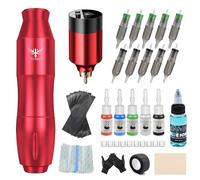 TATELF Máquina de Tatuaje Rotativa Inalámbrica, 1500mAh Batería LCD, Kit Completo con 5 Tintas y 10 Agujas Cartucho para Principiantes y Artistas