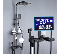 tatic Black Ch Shower Faucet Set, Digital Display Rain Shower Mixer, Brass Bathroom Shower System, 4-Way Multi-Funct Showerhead