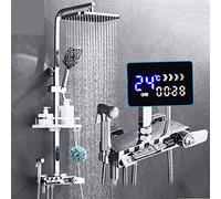 tatic Black Shower Column with Digital Display, Wall-Mounted Rain Shower Faucet Set, ry Bathroom Shower System (den-ABS-B02)