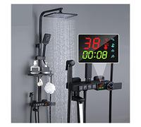 tatic Black Shower Faucet Set with Digital Display, 12-Inch Rainfall Shower Column, Brass Bath Mixer Tap for Ultimate Shower Experience