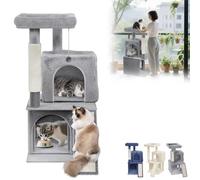 TATIVALO Árbol rascador para gatos de tamaño mediano de 92 cm, estable con troncos de sisal, plataformas de peluche, juguete y cueva, perfecto para escalar, jugar y descansar para gatos de casa, gris