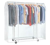 Tatkraft Denver & Safe - Burro Ropa Resistente, con Funda, Carga 110 kg, Perchero Doble Barra, con Ruedas, 129-169×55×148-172 cm, Acero Cromado