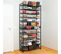 Tatkraft Eiffel - Zapatero de metal, 12 estantes, para 60 pares, hasta 120 kg, apilable, zapatero ahorra espacio y elegante, zapatero profesional, color negro