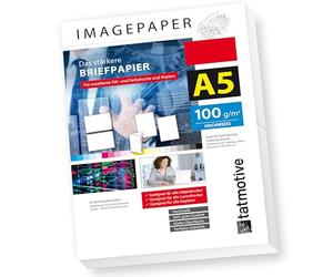 TATMOTIVE Imagepaper 100g/m² DIN A5, el papel de carta más fuerte, impresiones brillantes para todas las impresoras, 500 hojas de papel para fotocopiadora, color blanco