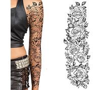 Tatodays Manga de tatuaje temporal para mujeres Stick on flower rose flora flores tatuaje temporal para adultos pegatina transferencia arte corporal femenino realista impermeable rockstar biker