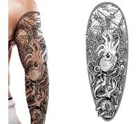 Tatodays Tatuaje Temporal Brazo Completo Pirata Caribeño Kraken Marinero Stick on Body Art Transfer para Mujeres y Hombres Cosplay Halloween Adulto Temp Tatuaje para Brazos Disfraces