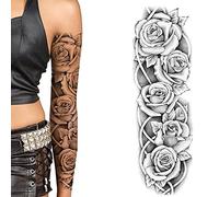 Tatodays-tatuaje temporal de brazo completo para mujer, tatuaje gótico de motorista, rosa, flor de los años 80, rockero, pollito, flora, vestido elegante, pegatina artística para el cuerpo