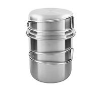 Tatonka Handle Mug Set (500/600/850 ml) - Juego de Vasos de Acero Inoxidable Compuesto de Taza y Tapa - con Asas Plegables y Escala de Volumen - Compatible con Nalgene Boca Ancha 1L