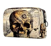 Tatoo - Neceser de maquillaje con diseño de calavera y flores para mujer, bolsa organizadora grande con cremallera, multicolor, 18.5x7.5x13cm/7.3x3x5.1in, Neceser