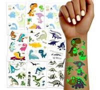 TatoYard Dinosaurio Tatuajes Temporales Niños, 10 Hojas Luminosos Tatuaggi Calcomanias para Niños, Detalles Regalos Cumpleaños Niños Colegio Relleno Piñata Dinosaurio Juguetes Regalo Invitados