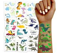 TatoYard Dinosaurios Tatuajes Temporales Niños, 20 Hojas Luminosos Tatuaggi Calcomanias para Niños, Detalles Regalos Cumpleaños Niños Colegio Relleno Piñata Dinosaurio Juguetes Regalo Invitados