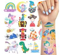 TatoYard Juego de tatuajes con purpurina para niños, 204 unidades, empaquetados individualmente, tatuajes infantiles para regalos para niñas, cumpleaños infantiles, regalos pequeños para niños y niñas
