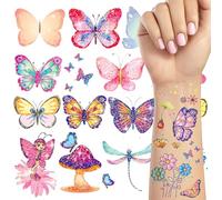 TatoYard Tatuajes de mariposa para niños, juego de 130 tatuajes con purpurina para regalos de Papá Noel, regalos para niñas a partir de 5, 6, 7, 8, 9 años, regalo de cumpleaños infantil, calendario de