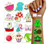 TatoYard Tatuajes Temporales para Niños, 50 Hojas Tatuaje Individuales, Stickers Pegatinas Infantiles, Detalles Cumpleaños Decoracion Fiesta Niños (Luminiscente)
