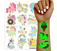 TatoYard Tatuajes temporales para suministros de fiesta para niños, 50 hojas envueltas individualmente, pegatinas luminosas de tatuaje para decoraciones de fiesta para niñas, tatuajes luminosos para