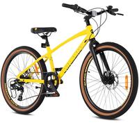 Tatra Bikes Bicicleta Infantil 24 Pulgadas, Bici para niños con Cuadro de Aluminio, 7 Cambios, Frenos de Disco, Timbre, reposapiés, reflectores (Negro Amarillo)