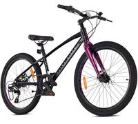 Tatra Bikes Bicicleta Infantil 24 Pulgadas, Bici para niños con Cuadro de Aluminio, 7 Cambios, Frenos de Disco, Timbre, reposapiés, reflectores (Negro Violeta)