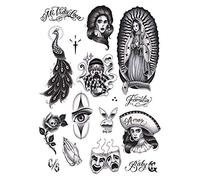 Tatsy Chicano Set, Tatuaje Temporal, Disfraz, Pegatina, Para Hombres Y Mujeres, Tatuajes Falsos, Cultura Chicana, Gangsta Cultura De Estilo Chicana, Bandolero, Lowrider, Diseños Únicos, Realistas