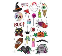 Tatsy Conjunto de tatuajes temporales, conjunto de Halloween, Tatuajes falsos, Original, Diseño único, Cubrir, Accesorios de Halloween, Espeluznante, Fantasma, Caramelo, Cráneo, Araña