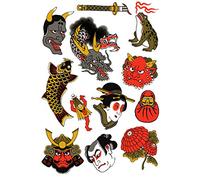 Tatsy, Japonés Set, Tatuajes Temporales Impermeables, Disfraz Para Hombres Y Mujeres, Diseños De Cultura Asiática, Formas, Motivos, Samurai, Espada, Dragón, Guerrero, Flor, Geisha, Rana, Fiesta