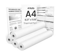 TATTMUSE Papel térmico A4 4 Rouleaux (100 feuilles), compatible avec toutes Les Imprimantes Thermiques Portables A4, Sans BPA ni BPS