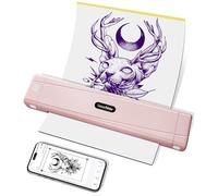 TATTMUSE Rosado Impresora de Tatuajes Bluetooth, Impresora de Tattoo Plantilla con 10 Unidades de Papel, Impresora de Transferencia con Smartphone PC, Impresora Térmica para Tatuajes Artistas