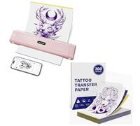 TATTMUSE Rosado Termocopiadora Tattoo con 100pcs de Papel, Tattoo Transfer para Principiantes y Artistas del Tatuaje, Impresora Termica Tattoo Compatible con Smartphone PC