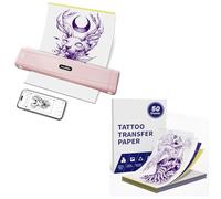 TATTMUSE Rosado Termocopiadora Tattoo con 50pcs de Papel, Tattoo Transfer para Principiantes y Artistas del Tatuaje, Impresora Termica Tattoo Compatible con Smartphone PC