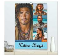 Tattoo-Boys. Coole Jungs am Meer (hochwertiger Premium Wandkalender 2026 DIN A2 hoch), Kunstdruck in Hochglanz: Männliche Stärke, Stil und Sinnlichkeit am Strand