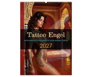Tattoo Engel (Wandkalender 2027 DIN A2 hoch), CALVENDO Monatskalender: Verführerische Schönheiten mit ornamentalen Tattoos