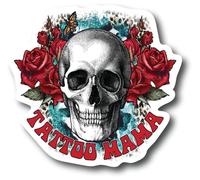 Tattoo Mama 5 pulgadas impermeable calcomanía de pared ventana rosa calavera banner tatuaje joya piel artista arte padre mamá tinta imagen rosa marcador tatuaje temporal plantilla gótico emo cuerpo muerto piedras falsas hippie gitano CS1521-2PK