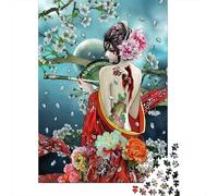 Tattooed Geisha Rompecabezas Sakura Moon 1000 Piezas Papel Reciclado Adultos Y Mayores De 12 Años Rompecabezas para Adultos Juego Educativo Y Desafiante 52x38cm/1000pcs