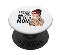 Tatuado Mamá Vida Café Tatuajes Moño desordenado Tinta Corporal PopSockets PopGrip Adhesivo