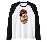 Tatuado Pin Up Girl Teddy Retro Art Camiseta Manga Raglan
