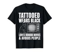 Tatuado Viste de Negro ama películas de Terror Evita a la Gente Camiseta gráfica económica, Hombre, Negro, M
