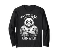Tatuado Y Salvaje Divertido Tinta Panda Oso Animal Tatuaje Amante Manga Larga