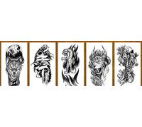 Tatuaje Adhesivo Impermeable Para Brazo Completo, Medio Brazo, Cabeza De Lobo Feroz, Brazo De Animal, Pegatina De Tatuaje De Larga Duración