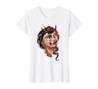Tatuaje Chica Diablo Camiseta gráfica económica, Mujer, Blanco, S