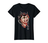 Tatuaje Chica Diablo Camiseta gráfica económica, Mujer, Negro, L